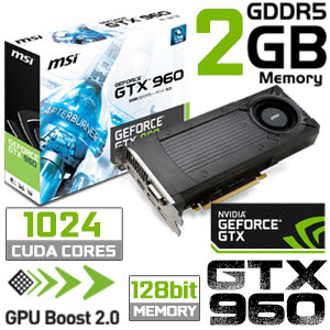 MSI GTX 960 2GB GDDR5 128Bit 1024 Cuda Cores DX12 Graphics Card