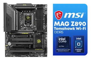 MSI MAG Z890 Tomahawk Wi-Fi Intel Motherboard / ATX Form Factor / Supports Intel® Core™ Ultra Processors (Series 2) / LGA 1851 CPU Socket / 4x DDR5 UDIMM Supporting up to 256GB / 911-7E32-003