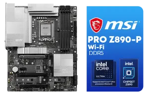 MSI PRO Z890-P Wi-Fi Intel Motherboard / ATX Form Factor / Supports Intel® Core™ Ultra Processors (Series 2) / LGA 1851 CPU Socket / 4x DDR5 UDIMM Supporting up to 256GB / 911-7E34-001