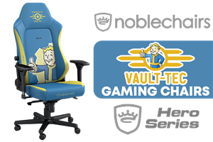 noblechairs HERO Series Gaming Chair - Fallout Vault-Tec Edition / Water-resistant and Breathable / Integrated Adjustable Lumbar Support / Robust Safety Class 4 gas Lift / Durable Steel Frame / Stylish Air Channels / Designed for Users up to 150kg / NBL-HRO-PU-FVT
