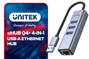 UNITEK uHUB Q4 4 in 1 USB A Ethernet Hub