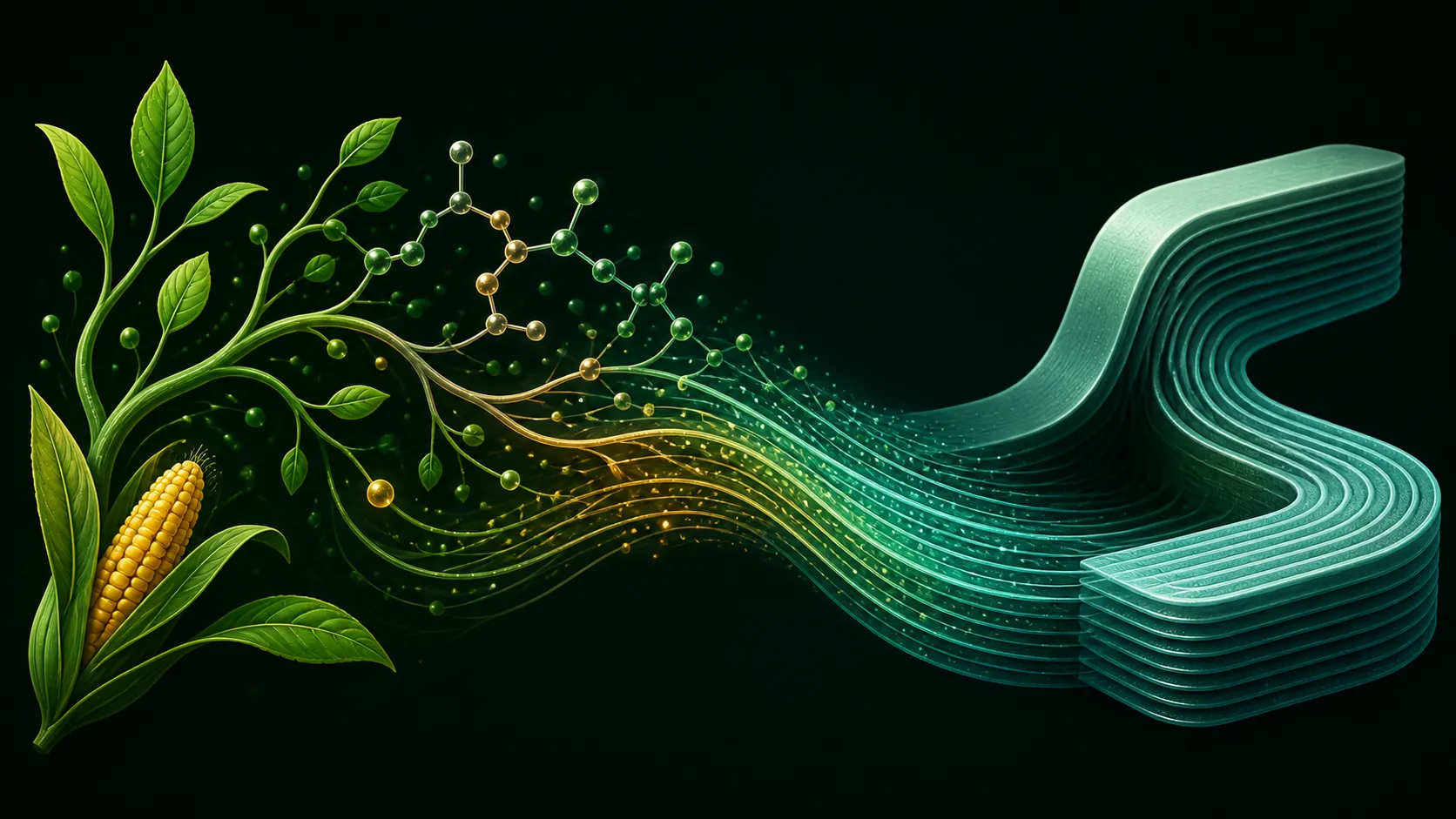 Abstract diagram of an organic branching motif flowing into layered printed structure