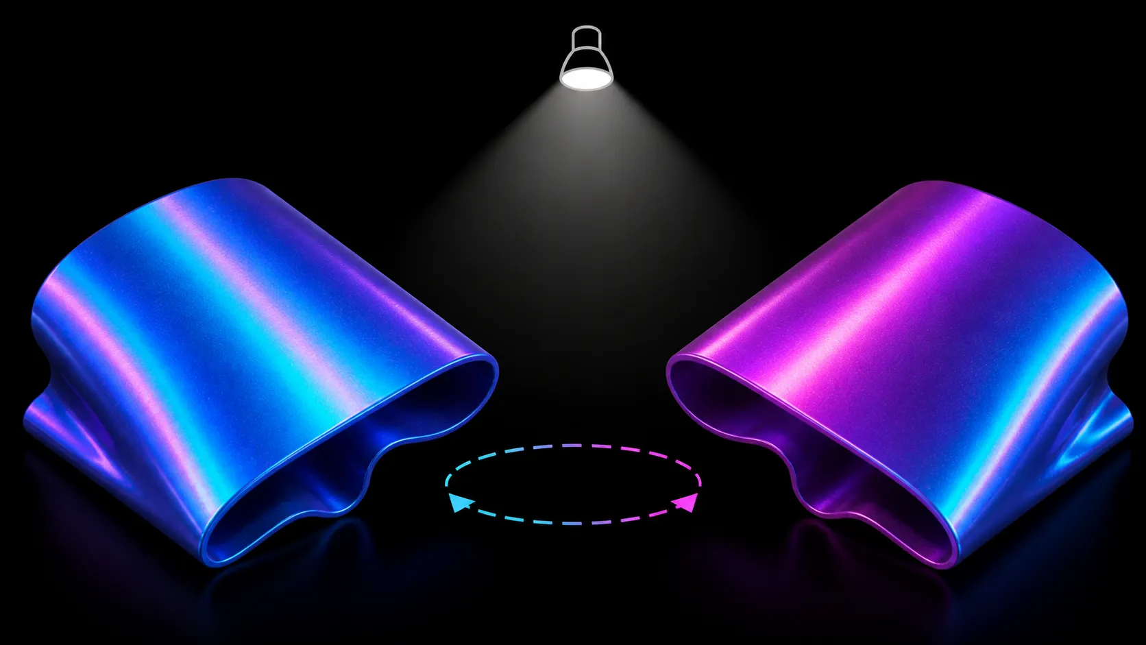 Abstract diagram of one folded glossy surface at two reflective angles