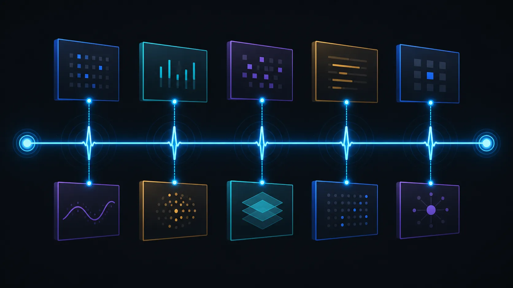 Abstract diagram of a unified timing path feeding a multi-panel video wall