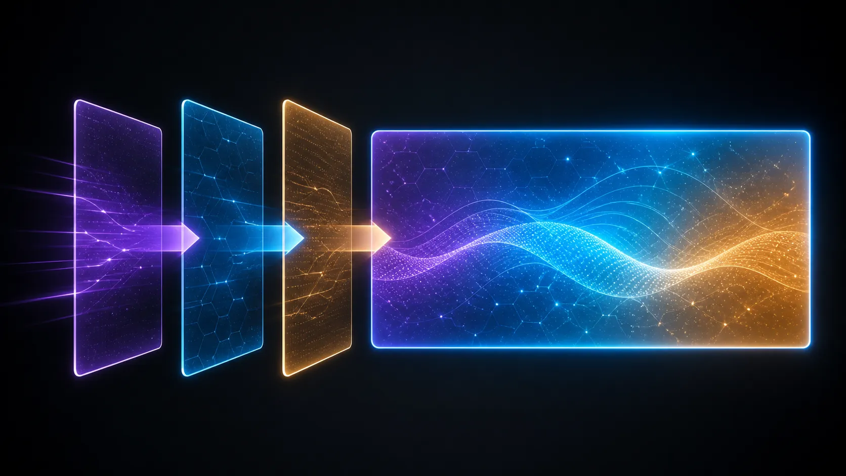 Abstract diagram of display tiles assembling into one continuous image
