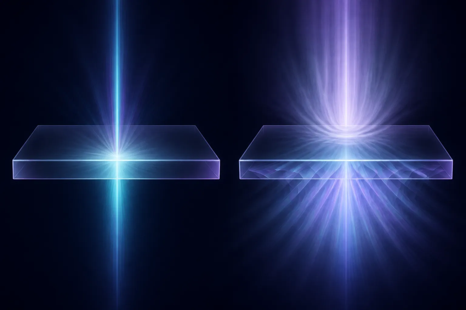 Abstract side-by-side comparison of a privacy light-control layer and a protective glass layer