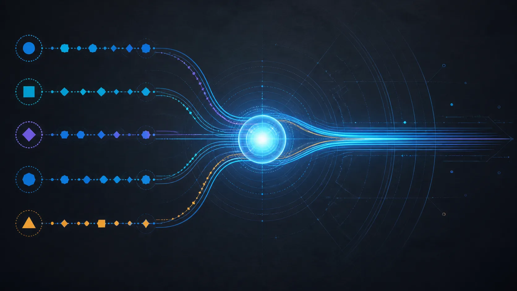 Abstract diagram of scattered task paths converging into an efficient workflow