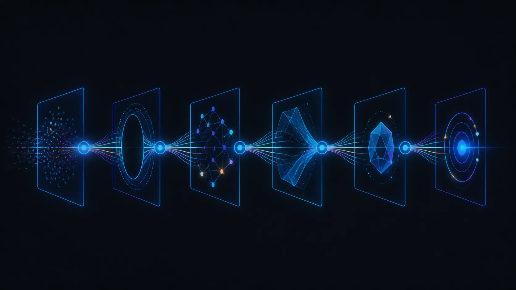 Abstract diagram of a fluid sequence of luminous display frames