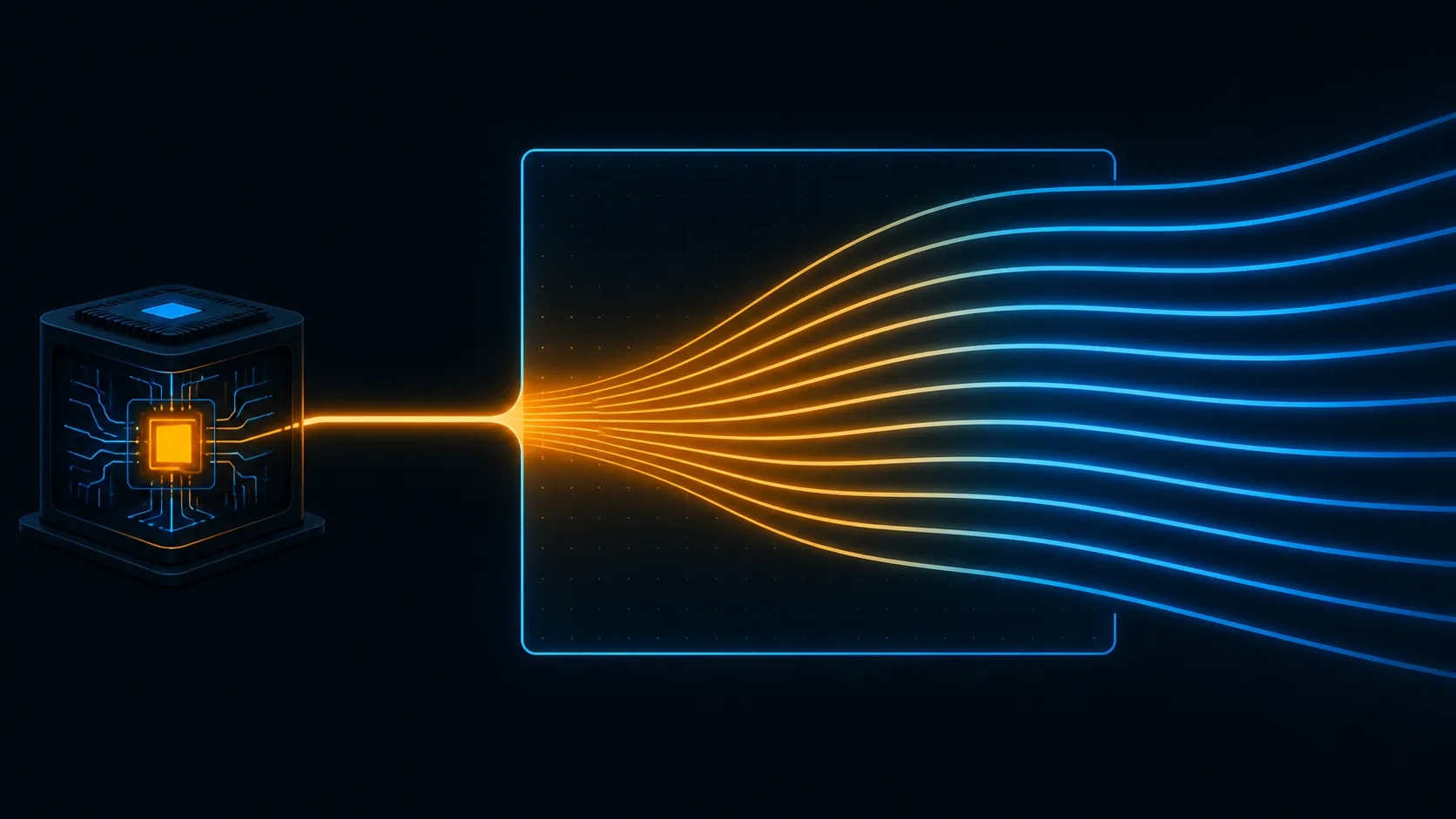 Abstract setup diagram of a cable path joining a display field with smooth motion bands