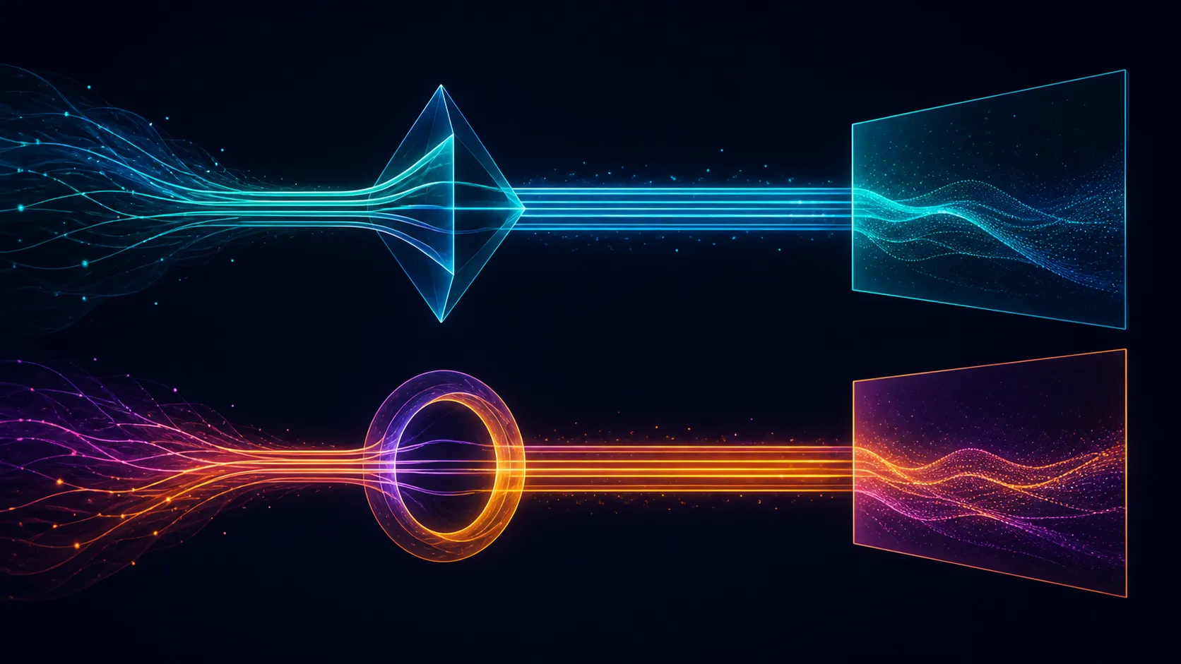 Abstract comparison of two cable paths entering display gateways