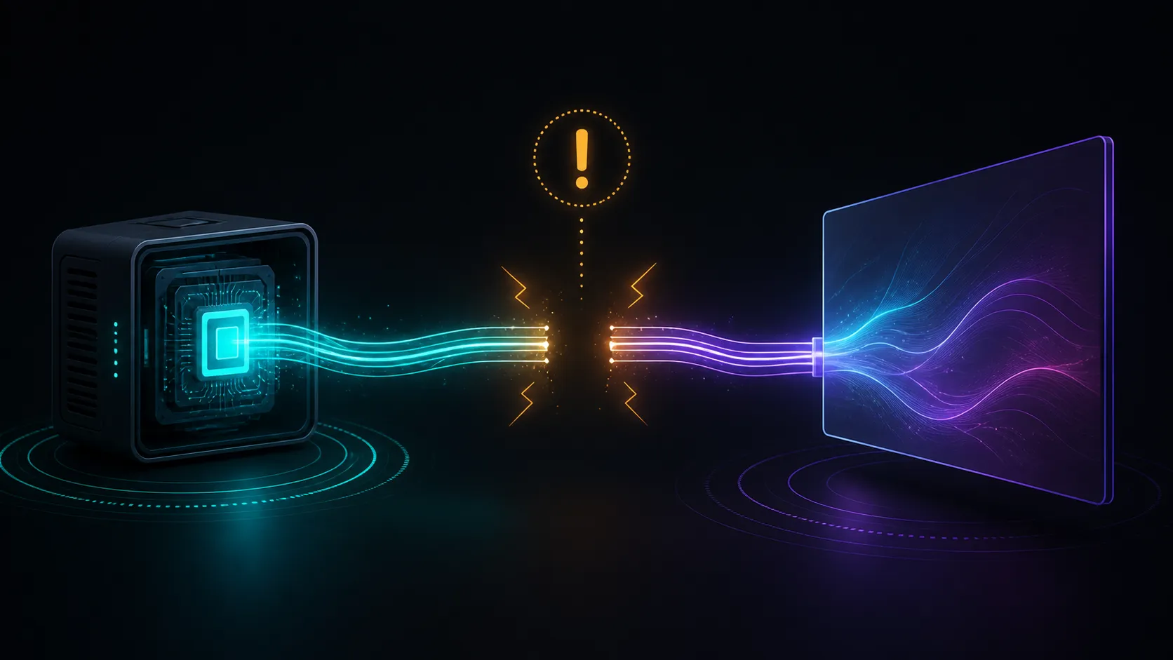 Abstract troubleshooting diagram of an interrupted and restored display connection path