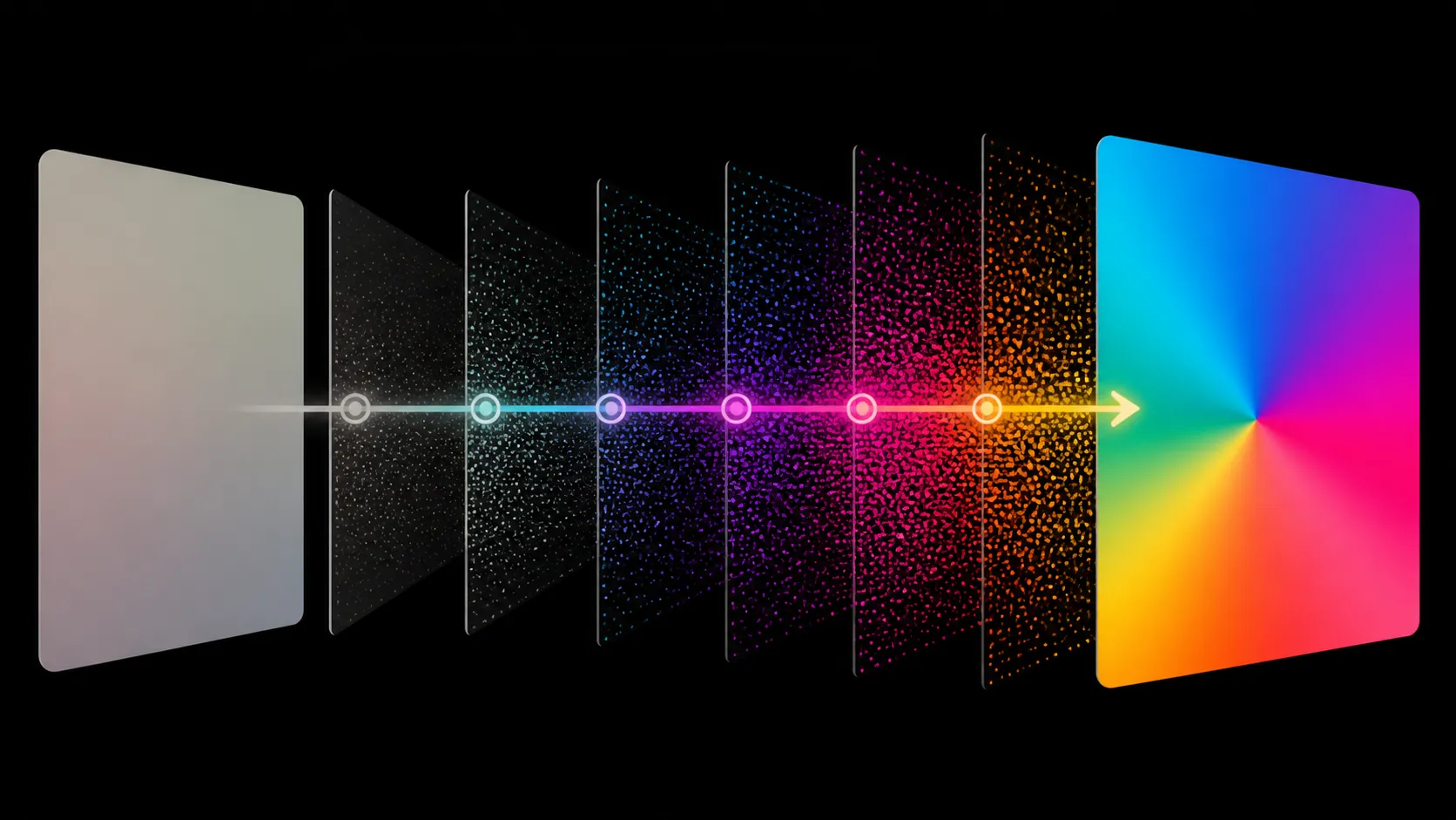 Abstract diagram of a washed-out field transitioning to a rich balanced colour field