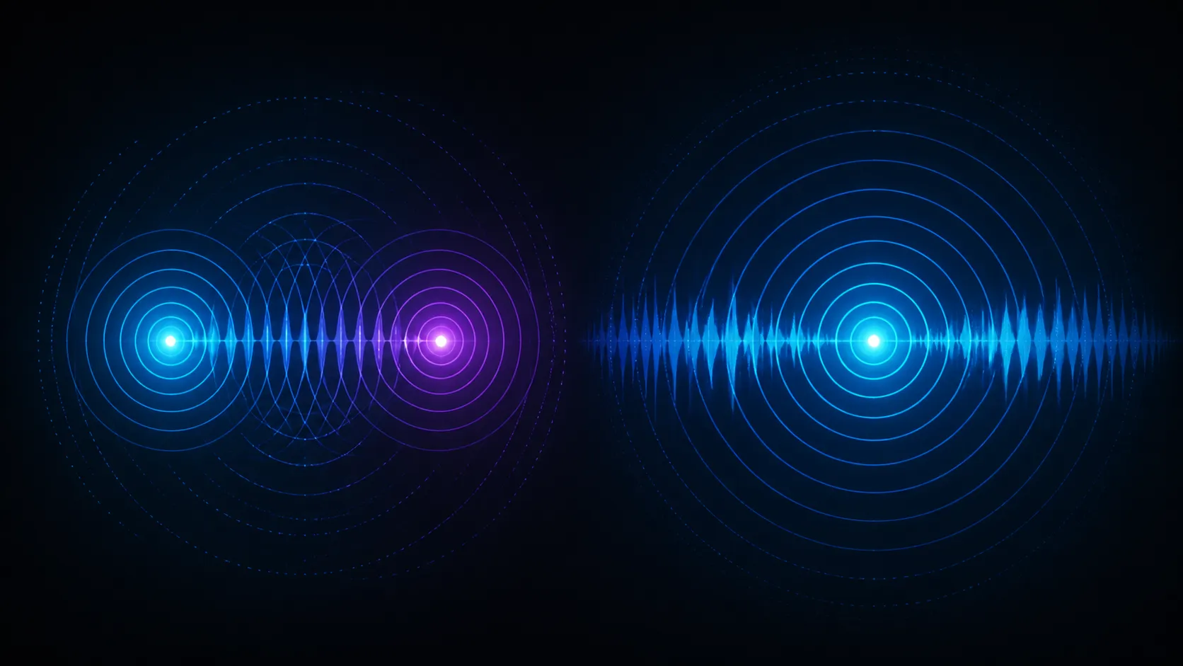 Side-by-side abstract comparison of paired sound waves and separated sound waves