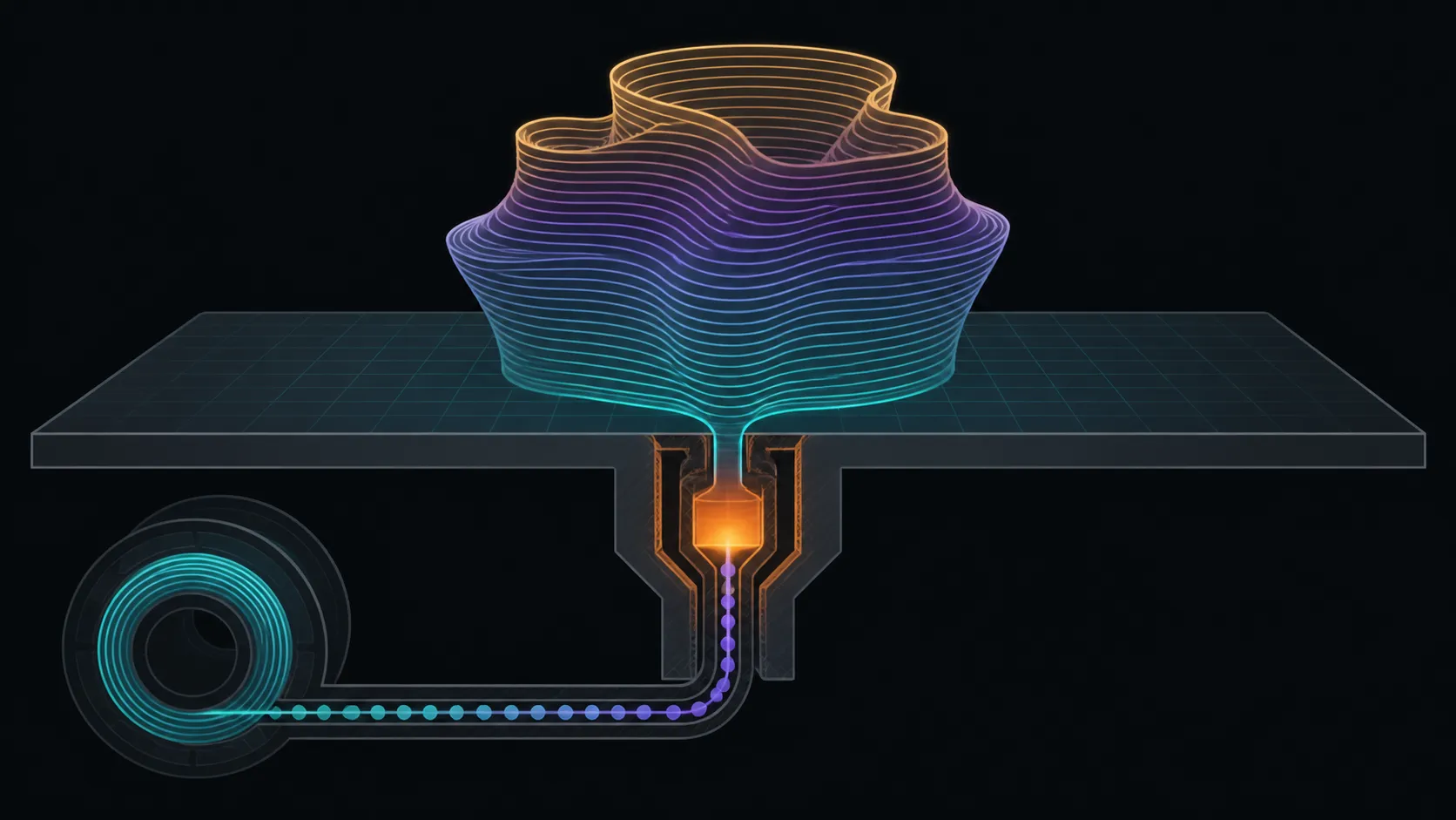 Abstract diagram of a large build plane, material path and ordered layer contours