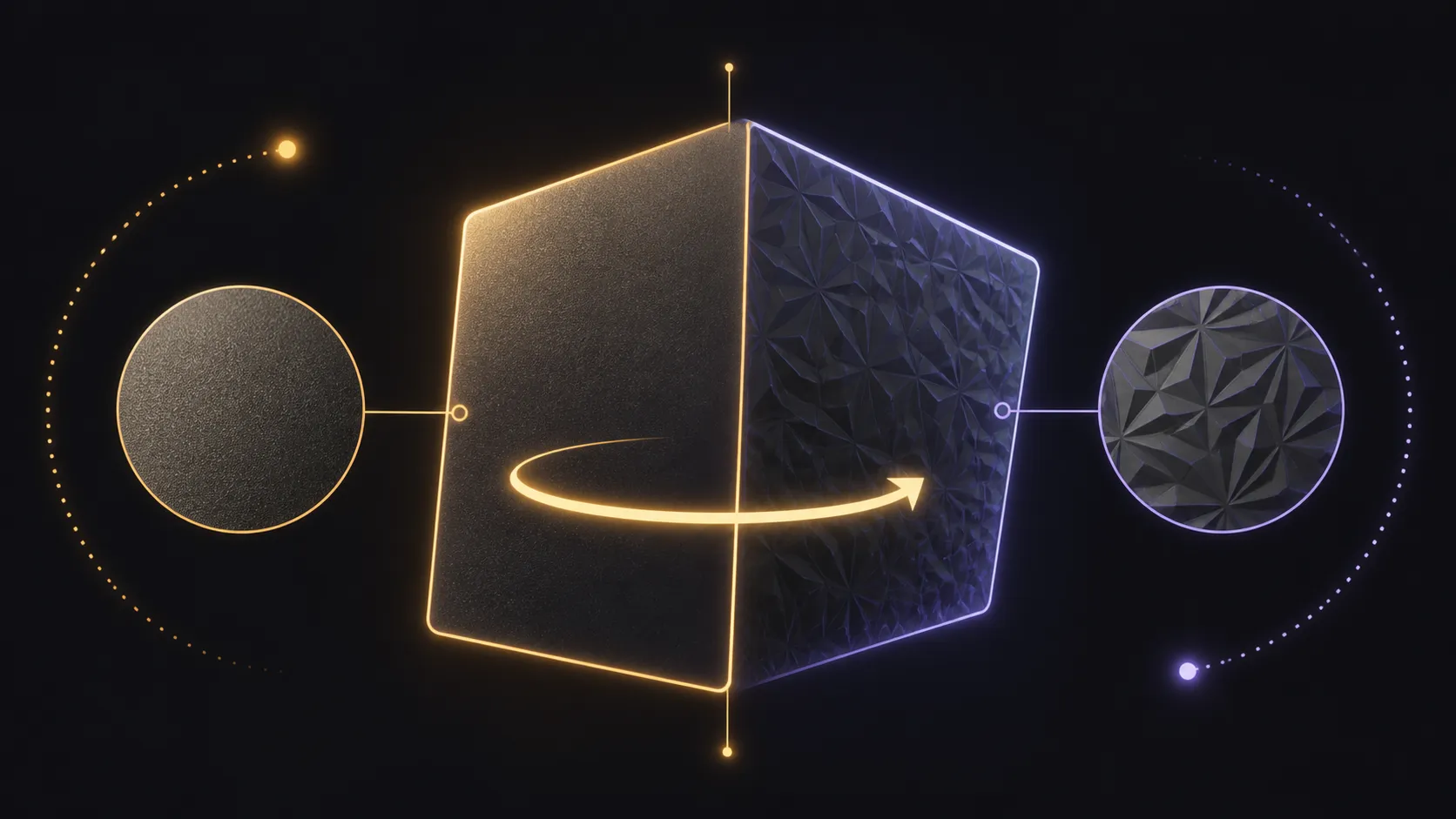 Abstract rotating build plate diagram with two complementary textured faces