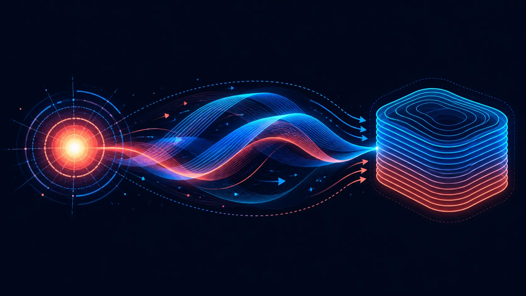 Abstract diagram of a control core changing fast motion into crisp layers