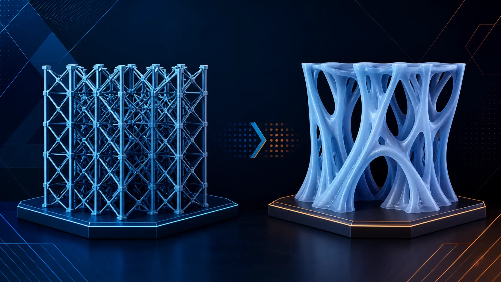 Side-by-side abstract comparison of crisp and lightweight support structures