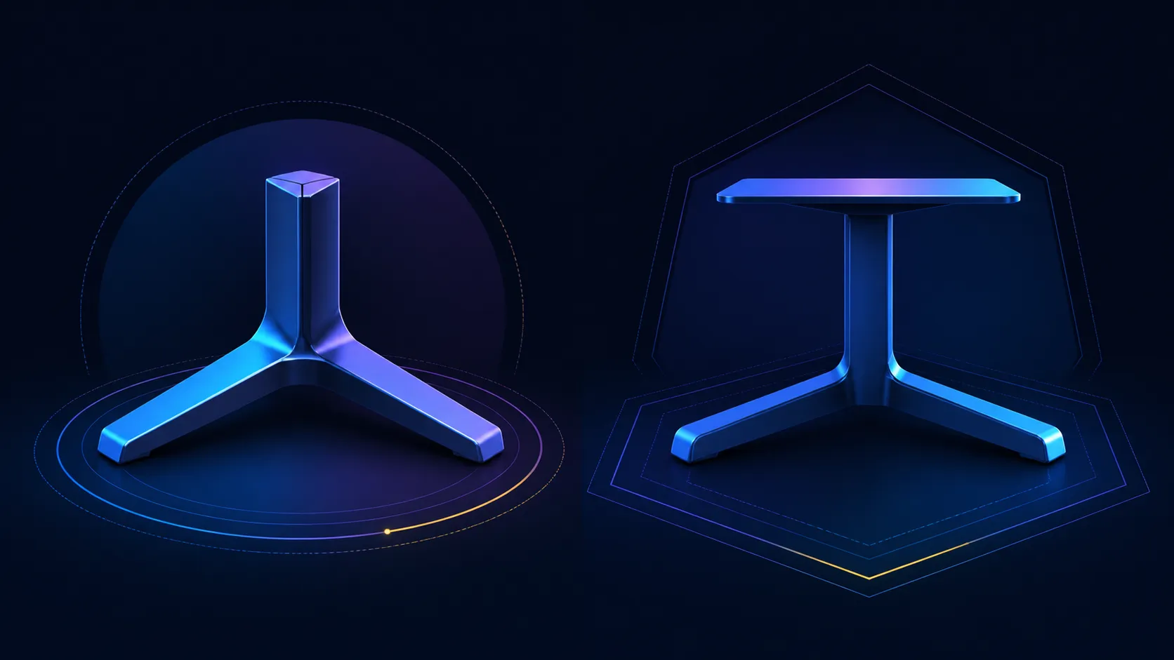 Side-by-side abstract comparison of tripod and desk support bases