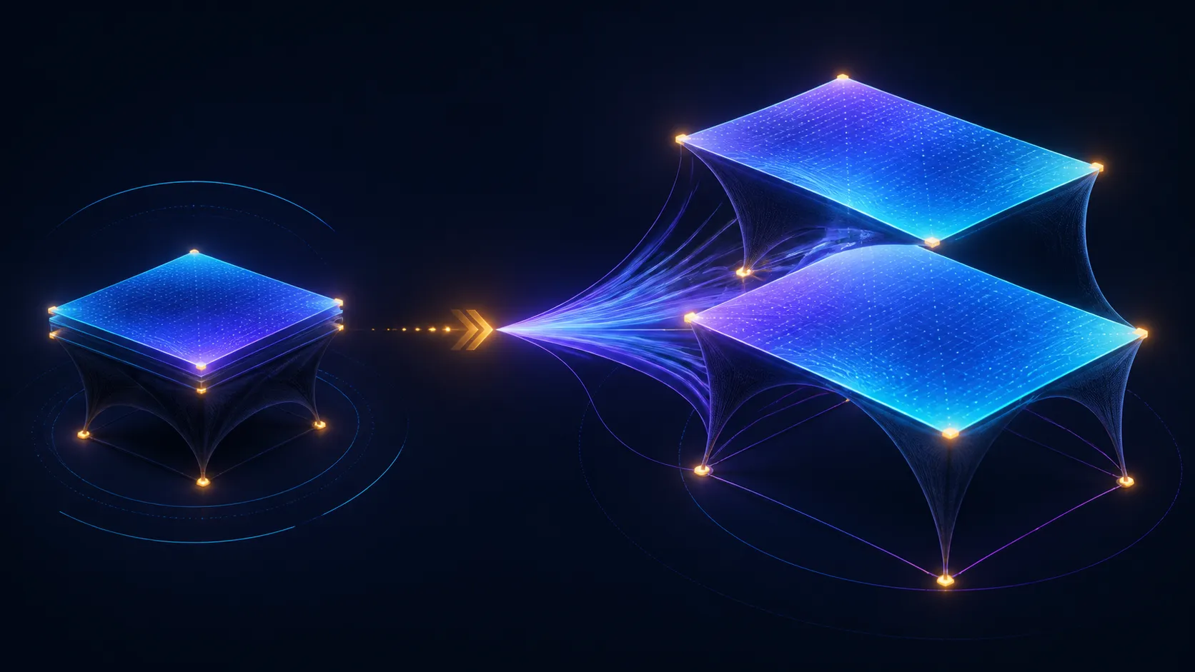 Abstract diagram of a work field becoming a connected dual-plane setup