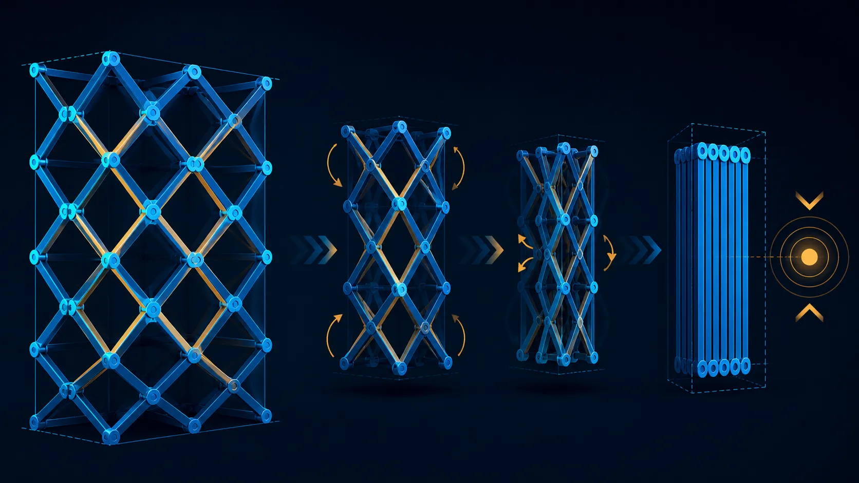 Abstract diagram of a support lattice folding into a compact form