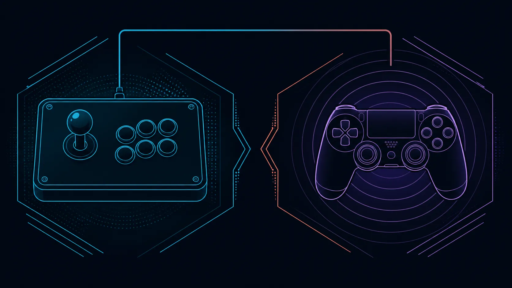 Side-by-side abstract wired and wireless controller connection paths