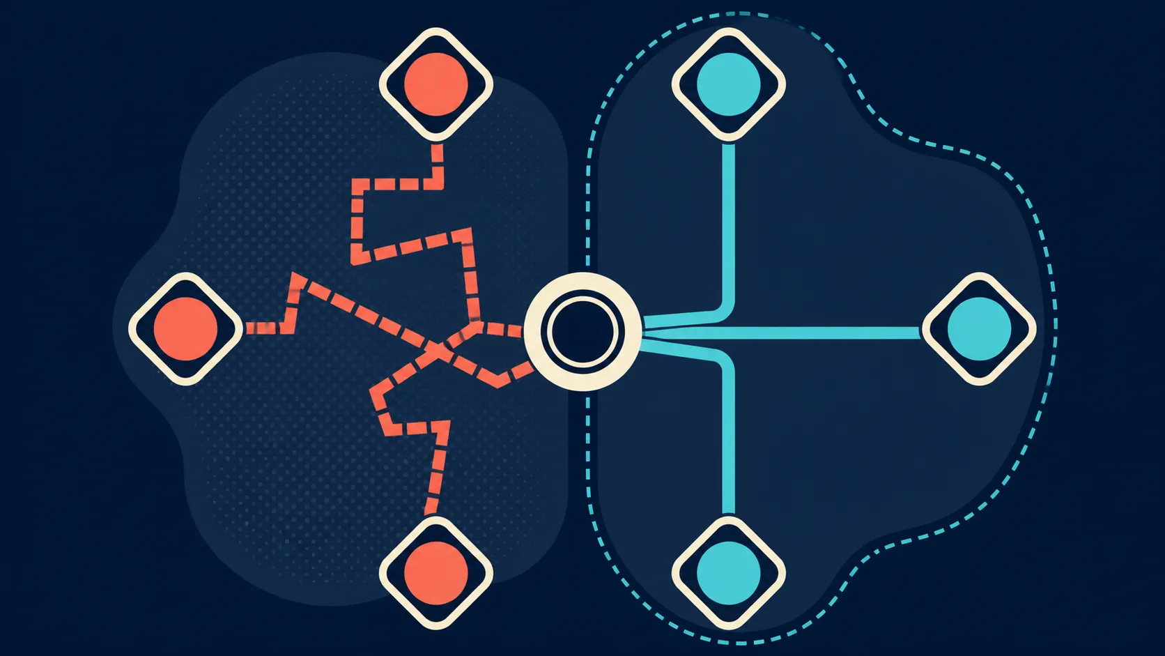 Abstract control pivot with crossed and corrected directional paths