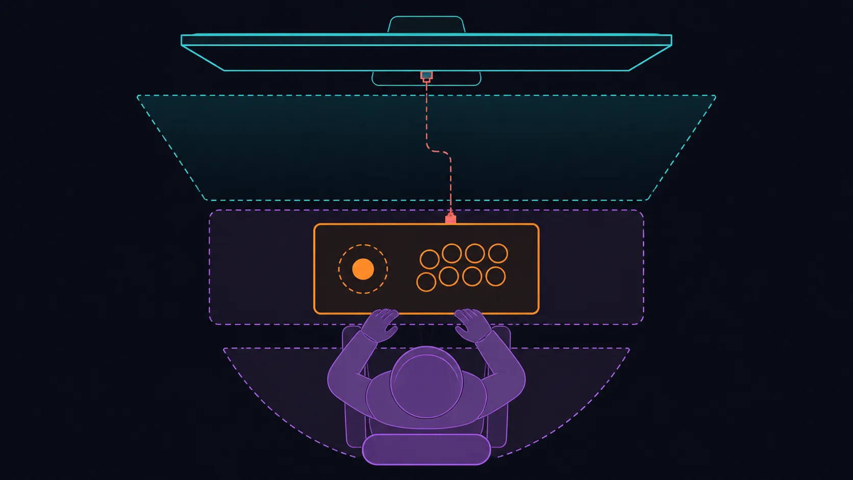 Top-down abstract diagram of a fighting game setup layout