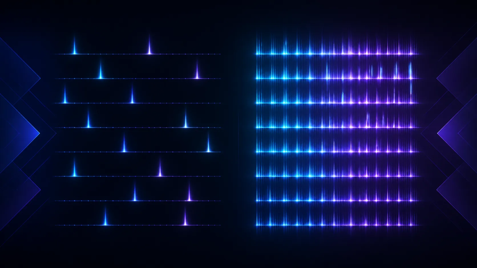 Side-by-side abstract comparison of sparse and dense input pulses