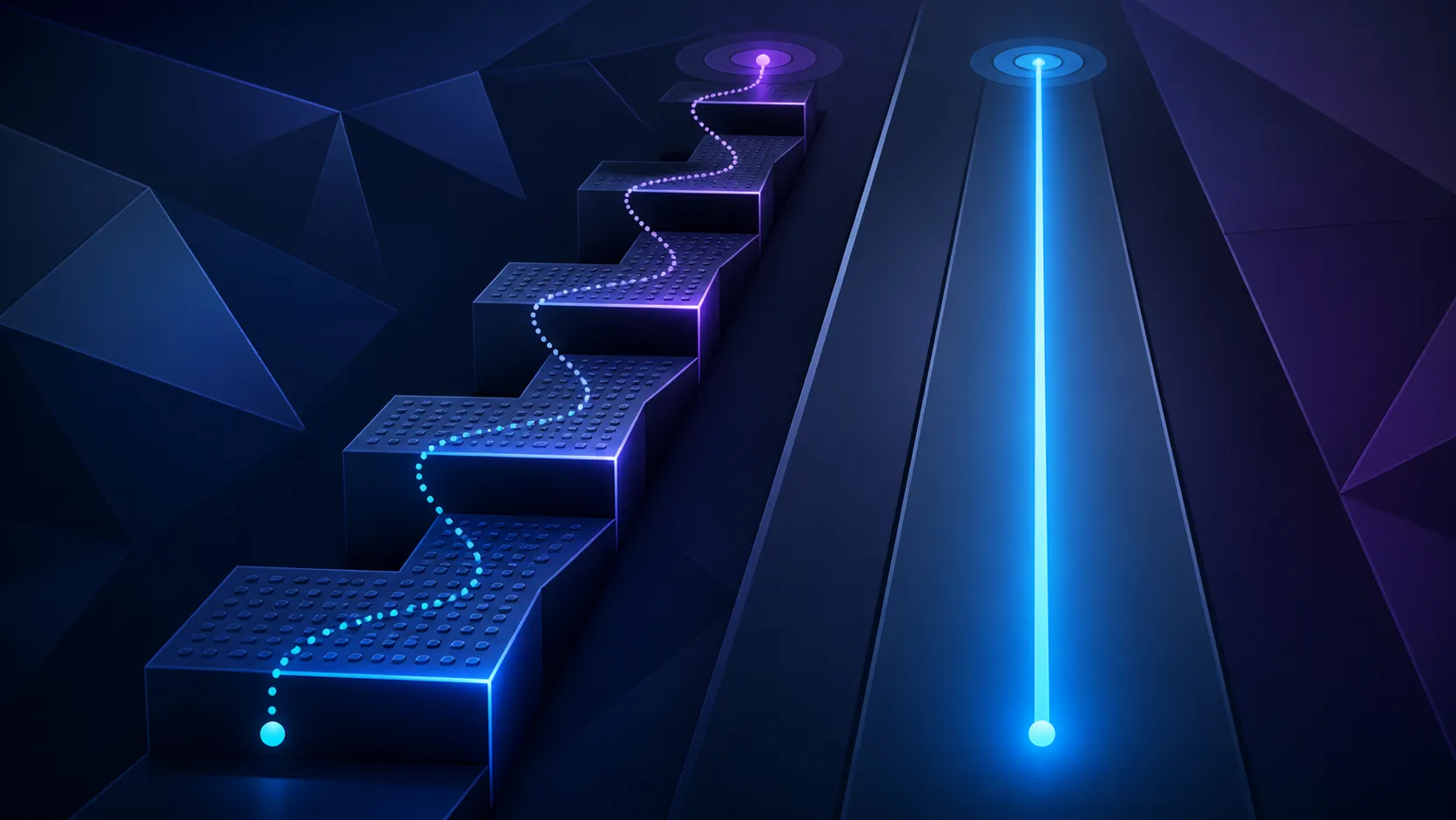Side-by-side abstract comparison of stepped and smooth input paths