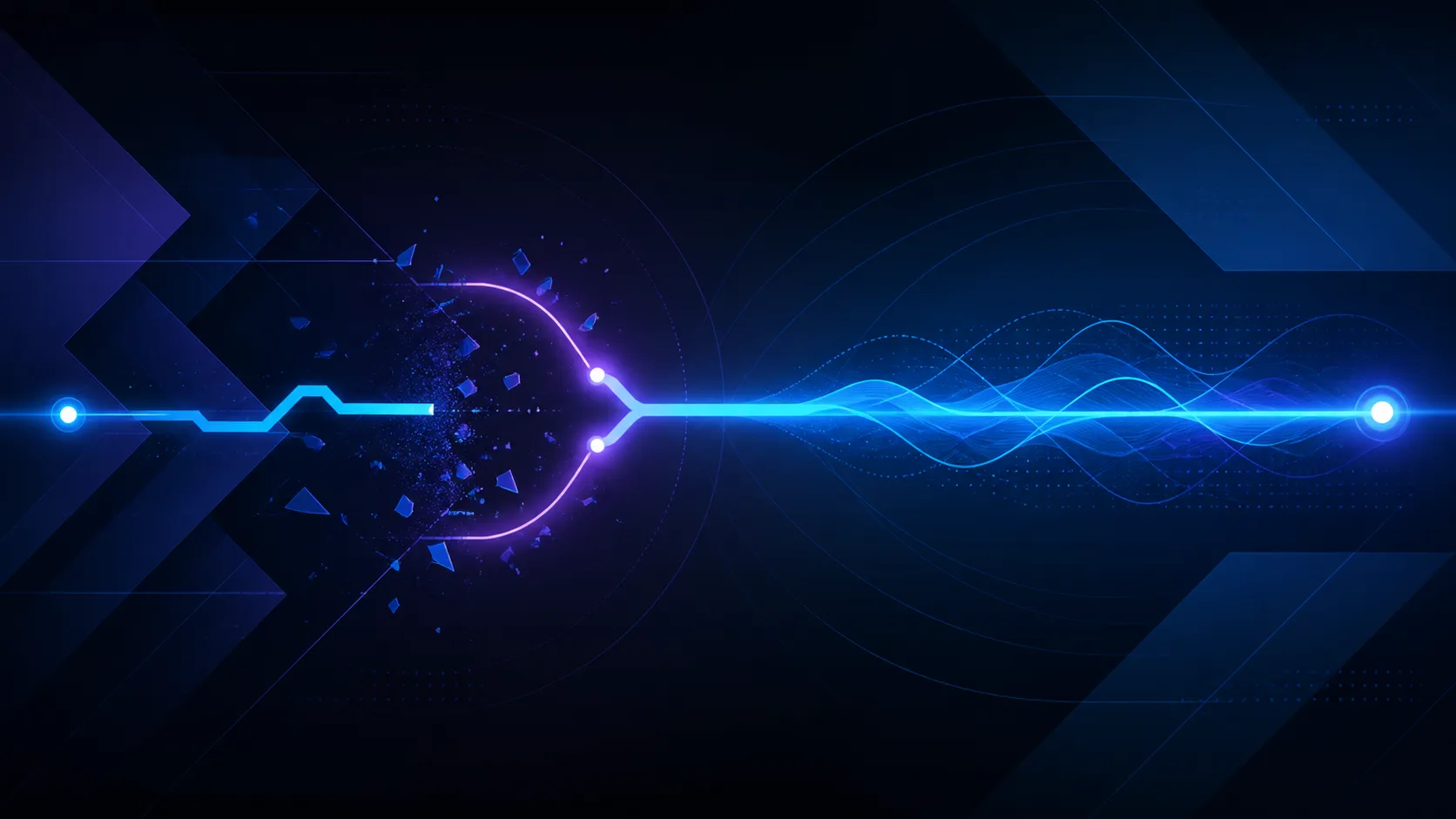 Abstract diagram of a broken input path restored to a clean connection