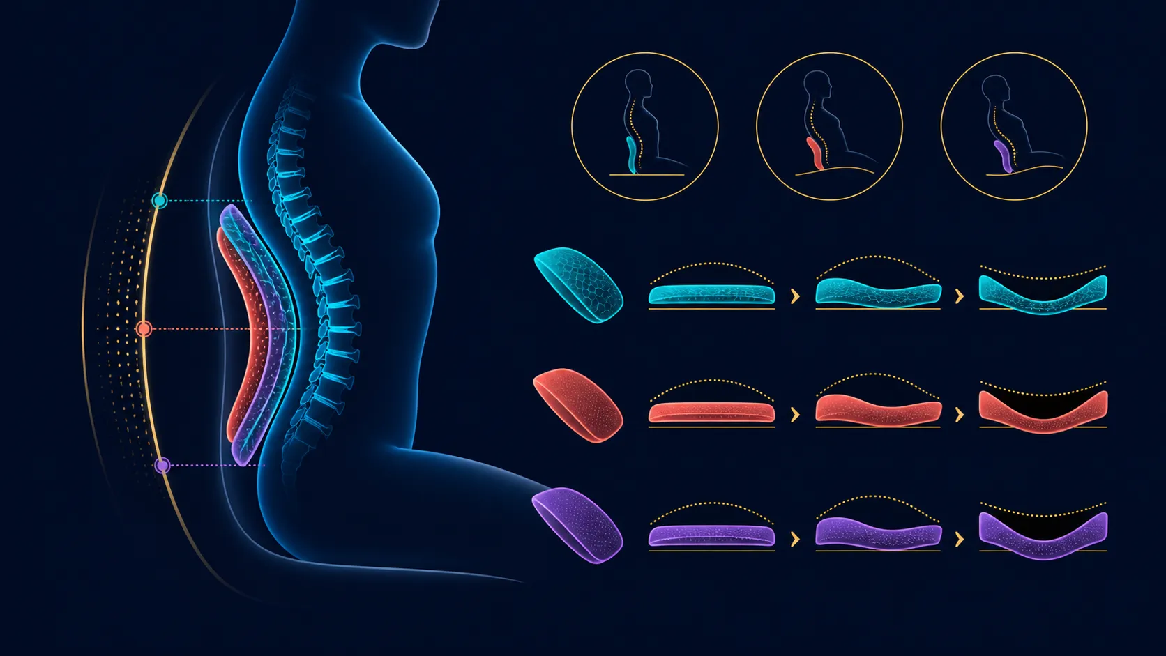 Abstract responsive support layers around a curved back