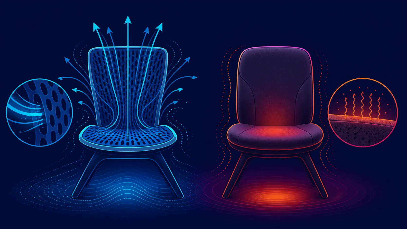 Side-by-side abstract seat zones with airflow and still padding