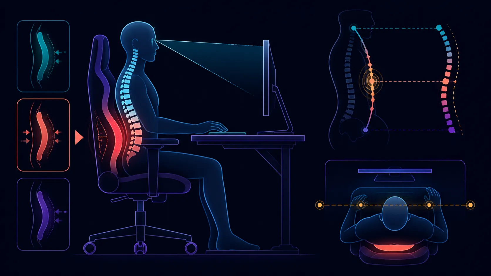 Abstract spine arc aligned with a support zone and desk plane