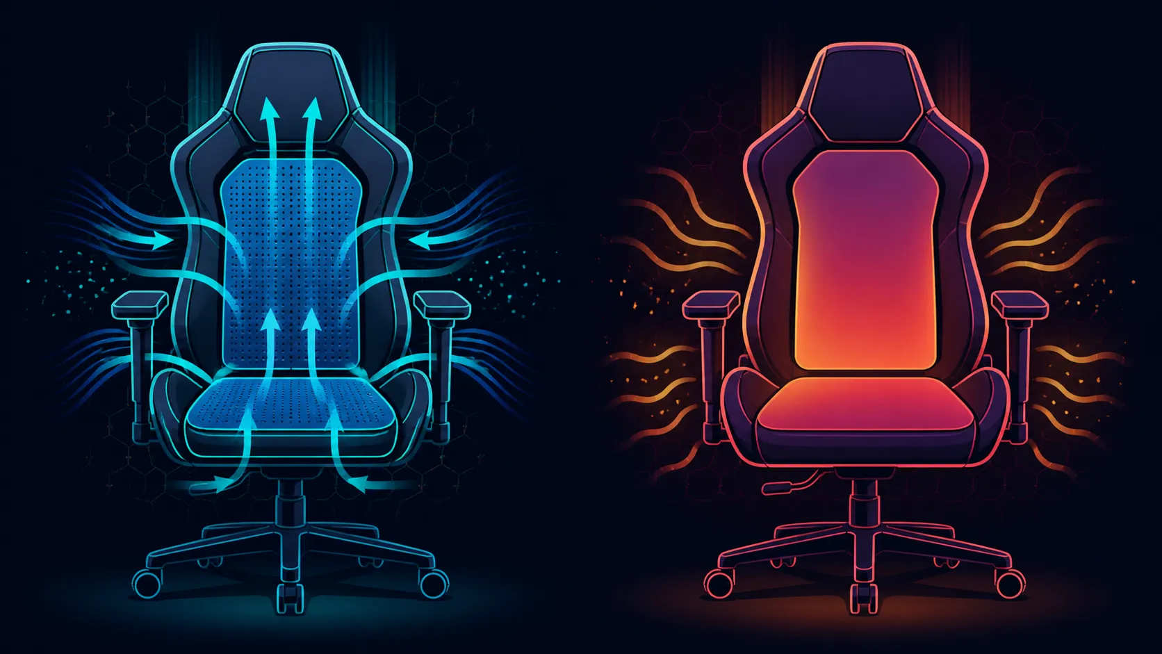 Side-by-side abstract seats with airflow currents and solid padding