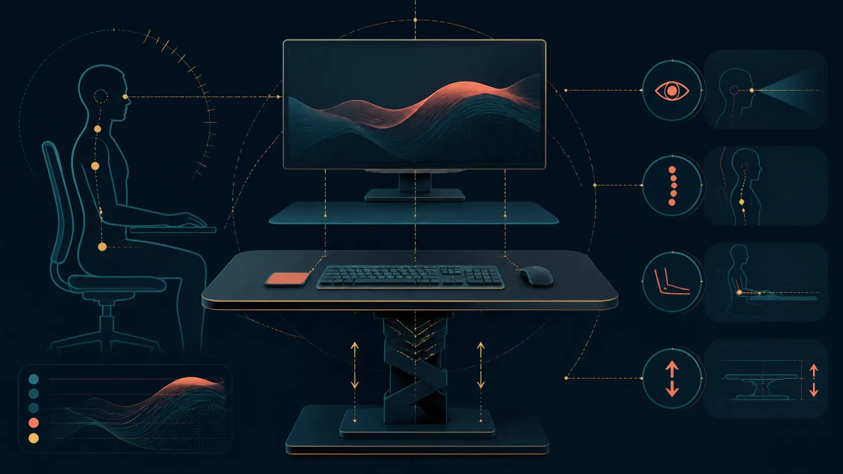 Abstract ergonomic desk layout