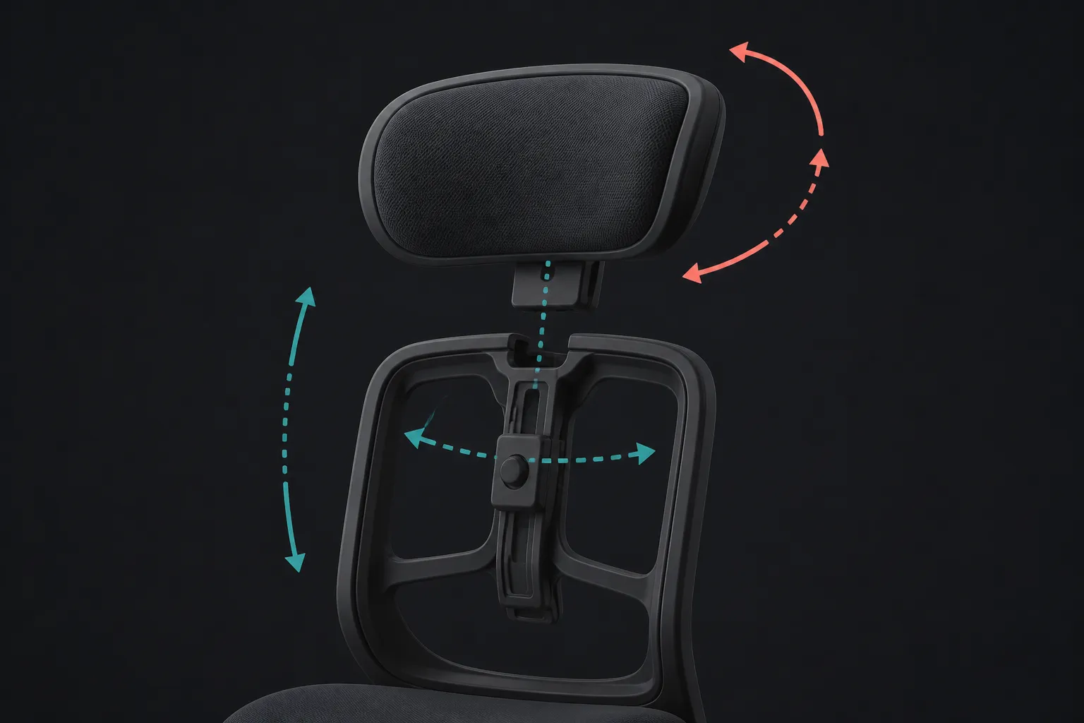 Abstract diagram of a headrest module moving along several adjustment paths