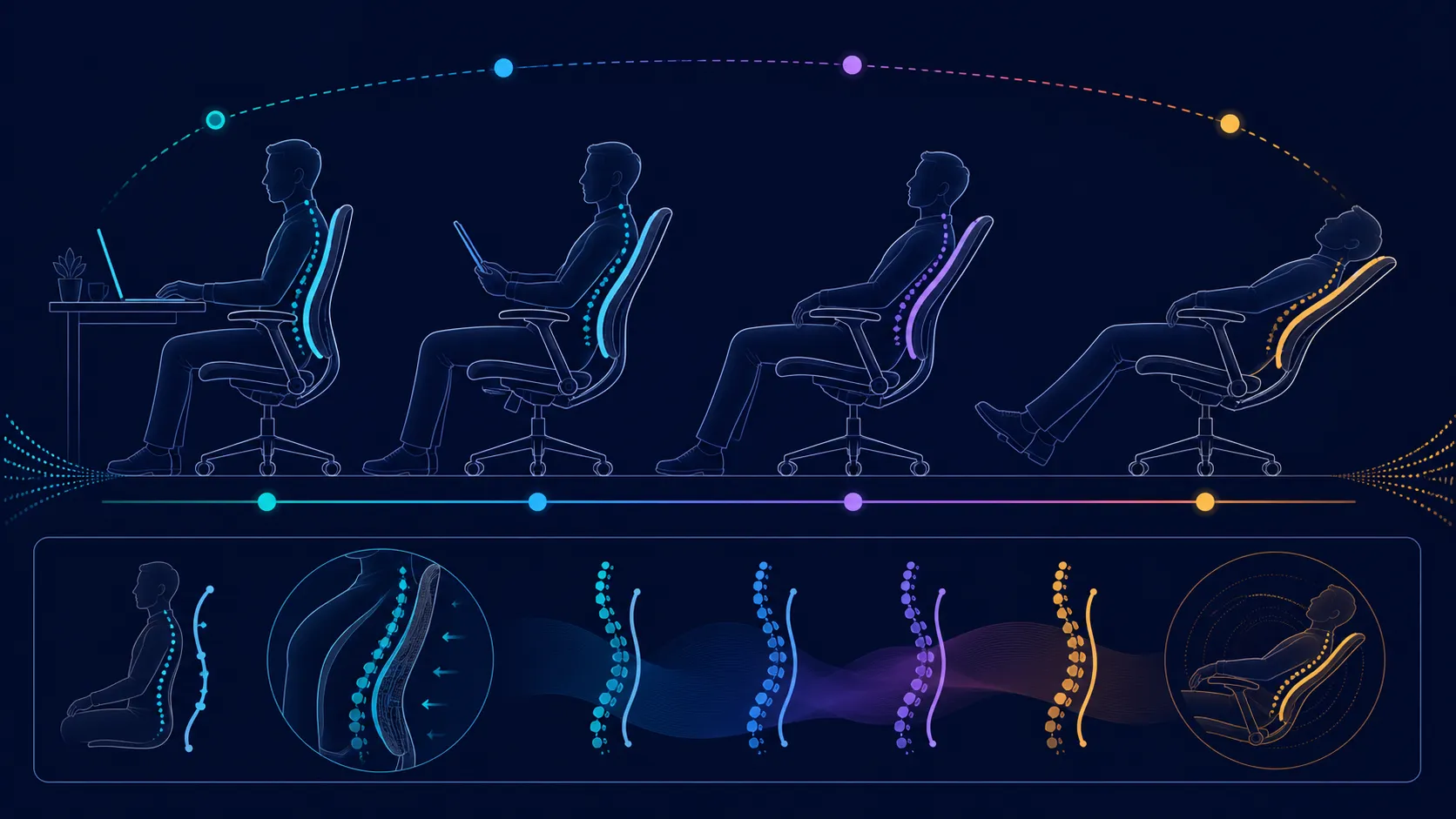 Abstract backrest curve moving between upright and reclined positions