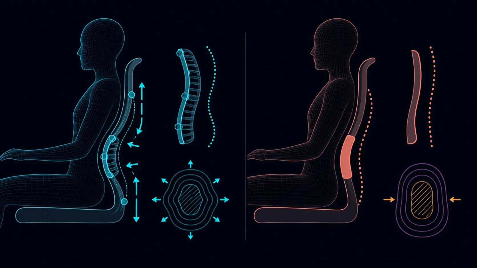 Side-by-side adaptive wrapping and steady lumbar support curves