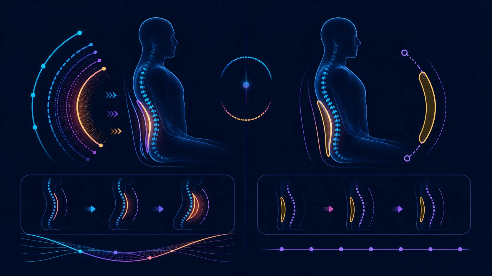 Side-by-side adaptive and fixed lumbar support arcs