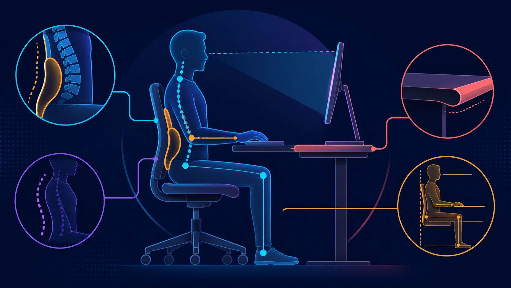 Abstract desk setup with support curve display and desk edge