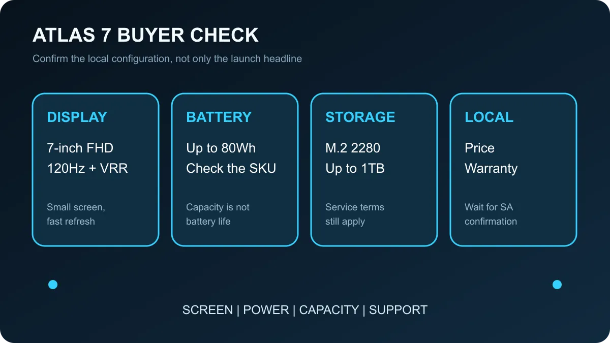 Predator Atlas 7 buyer check covering display, battery, storage and local support.