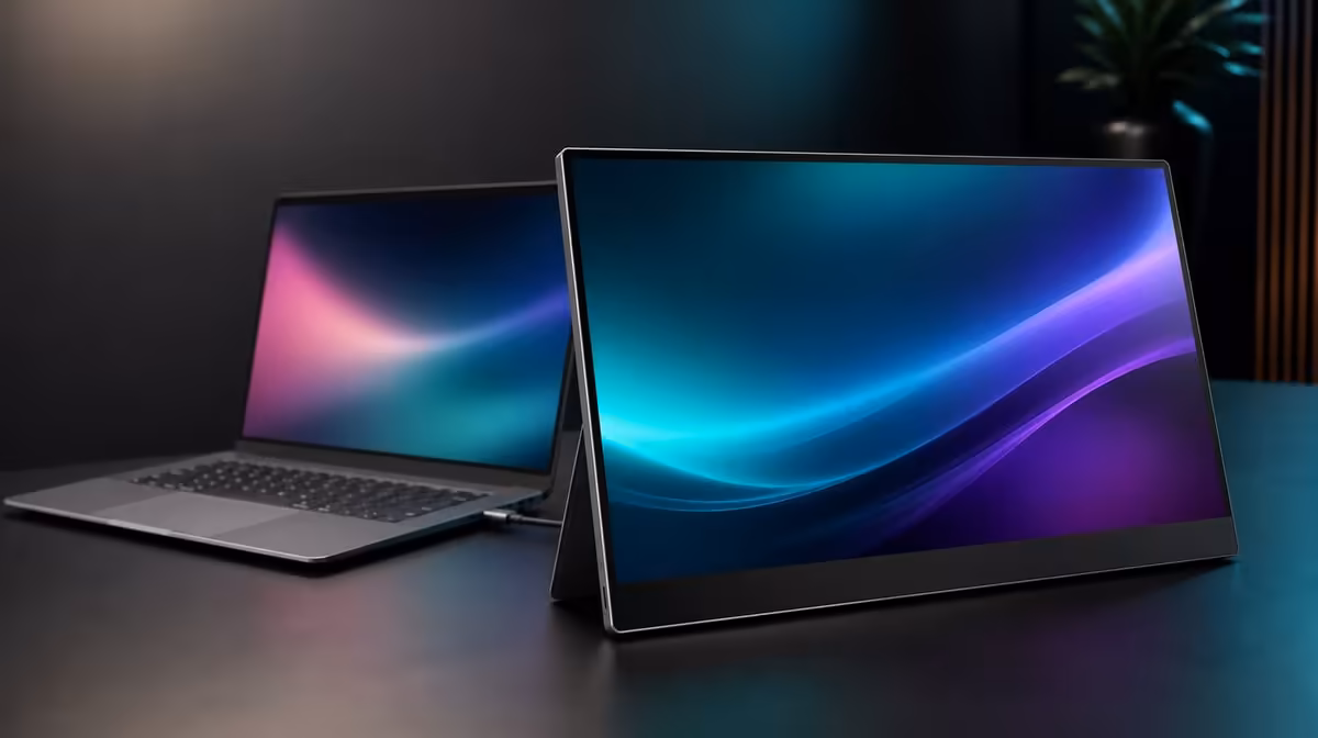 A larger second screen can move between work locations