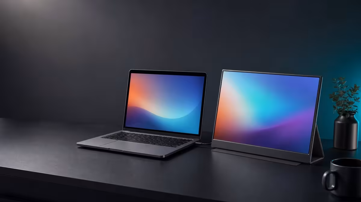 A second screen can travel between connected desks