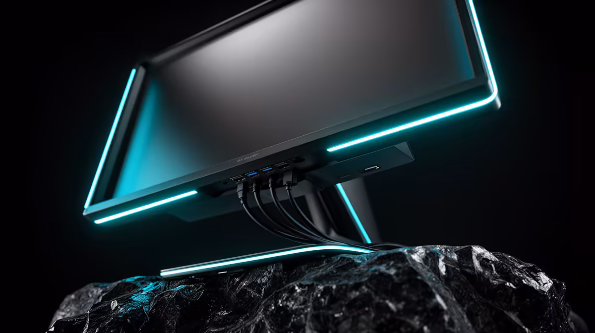 Single USB-C Docking Monitor Handle: panel, ports and