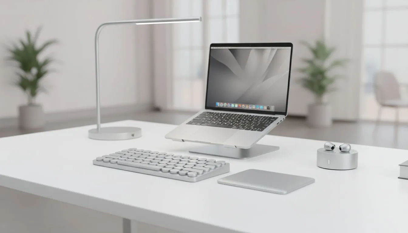 Minimalist Mac Setup with Silver Gear