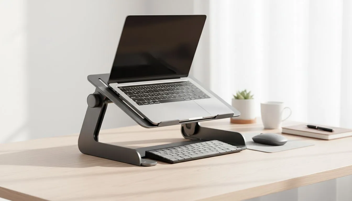 Compact ergonomic laptop stand setups
