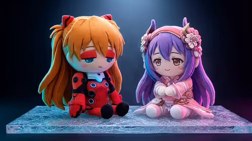 Evangelion Collection Display: Showcase Asuka & Rei Plushies