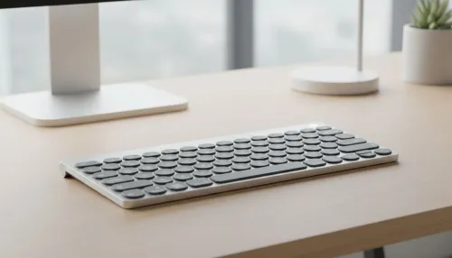 Minimalist desk setup with compact keyboard