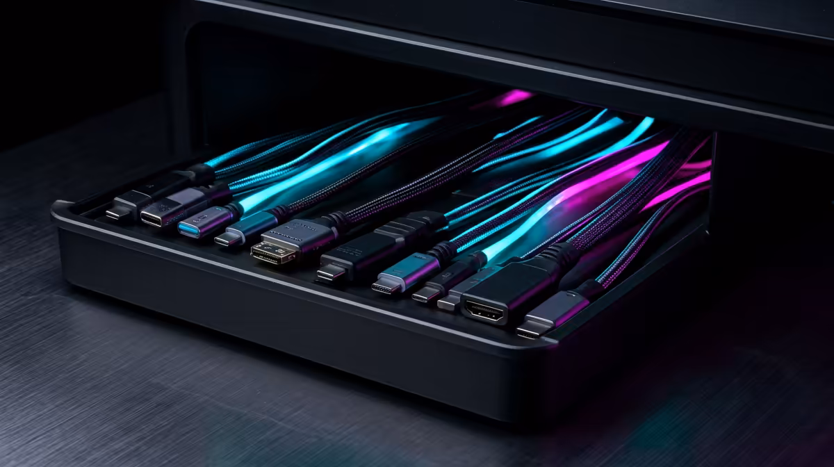 Three cable management types, one tidy desk