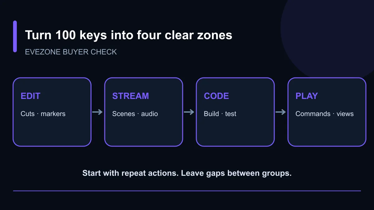 A 10-by-10 macro grid divided into four practical workflow zones.